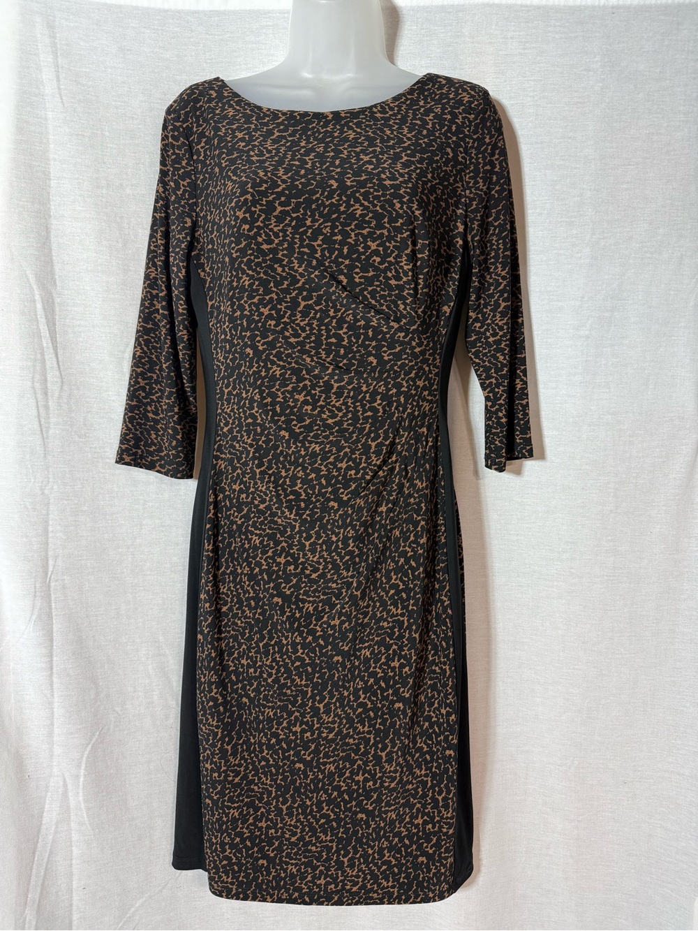 Ralph Lauren Brown and Cream Patterned Midi Sheath Dress Size 10